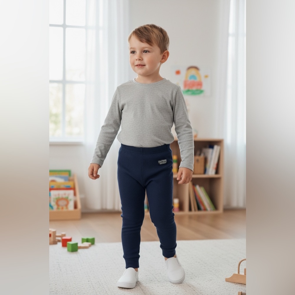 Deep Blue Ribbed Knit Pants